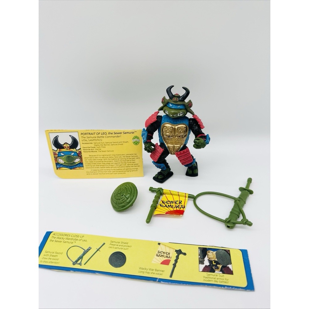 Vintage TMNT 1990 Sewer Samurai Leonardo w/Card Teenage Mutant Ninja Turtles